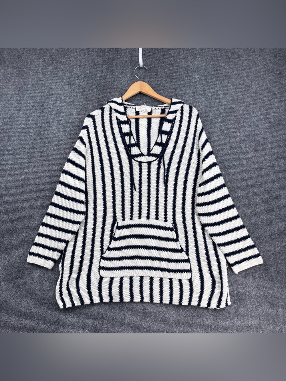 Two By Vince Camuto Blue White Striped Knit Baja Beachy Hoodie Women’s Plus 2X